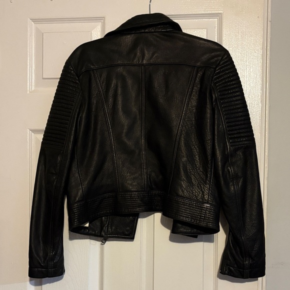 Burberry Brit Black Leather Jacket with Red and Brown Plaid Lining - Picture 6 of 6